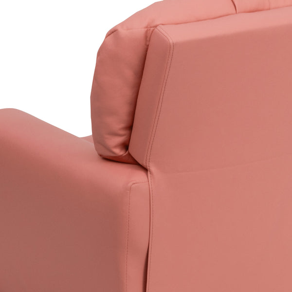 Pink Vinyl |#| Contemporary Pink Vinyl Kids Recliner with Cup Holder - Hardwood Frame