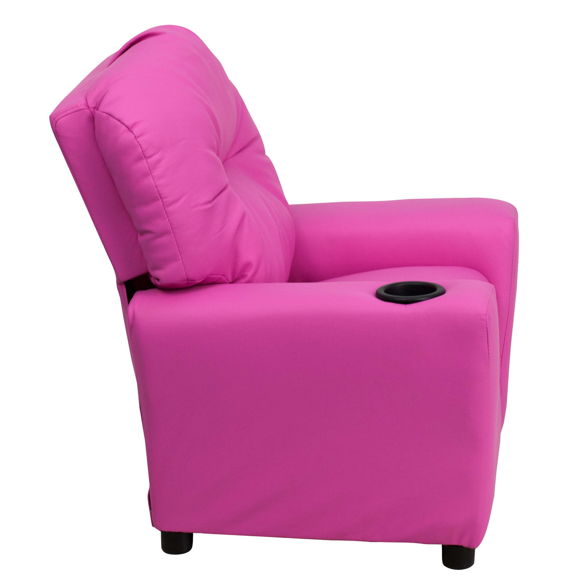 Hot Pink Vinyl |#| Contemporary Hot Pink Vinyl Kids Recliner with Cup Holder - Hardwood Frame