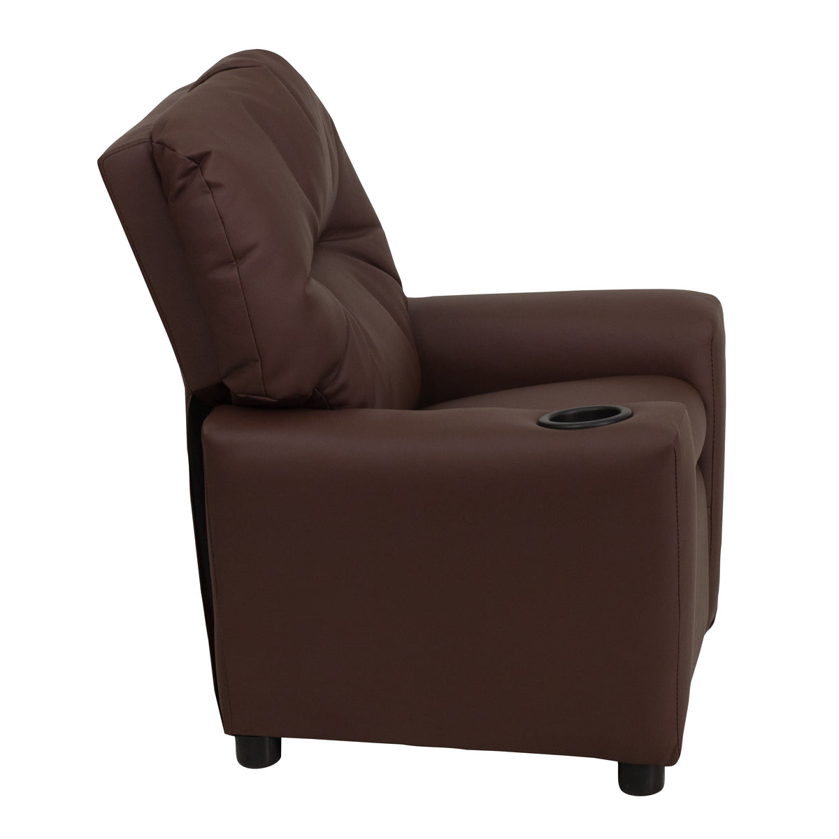 Brown LeatherSoft |#| Contemporary Brown LeatherSoft Kids Recliner with Cup Holder - Hardwood Frame