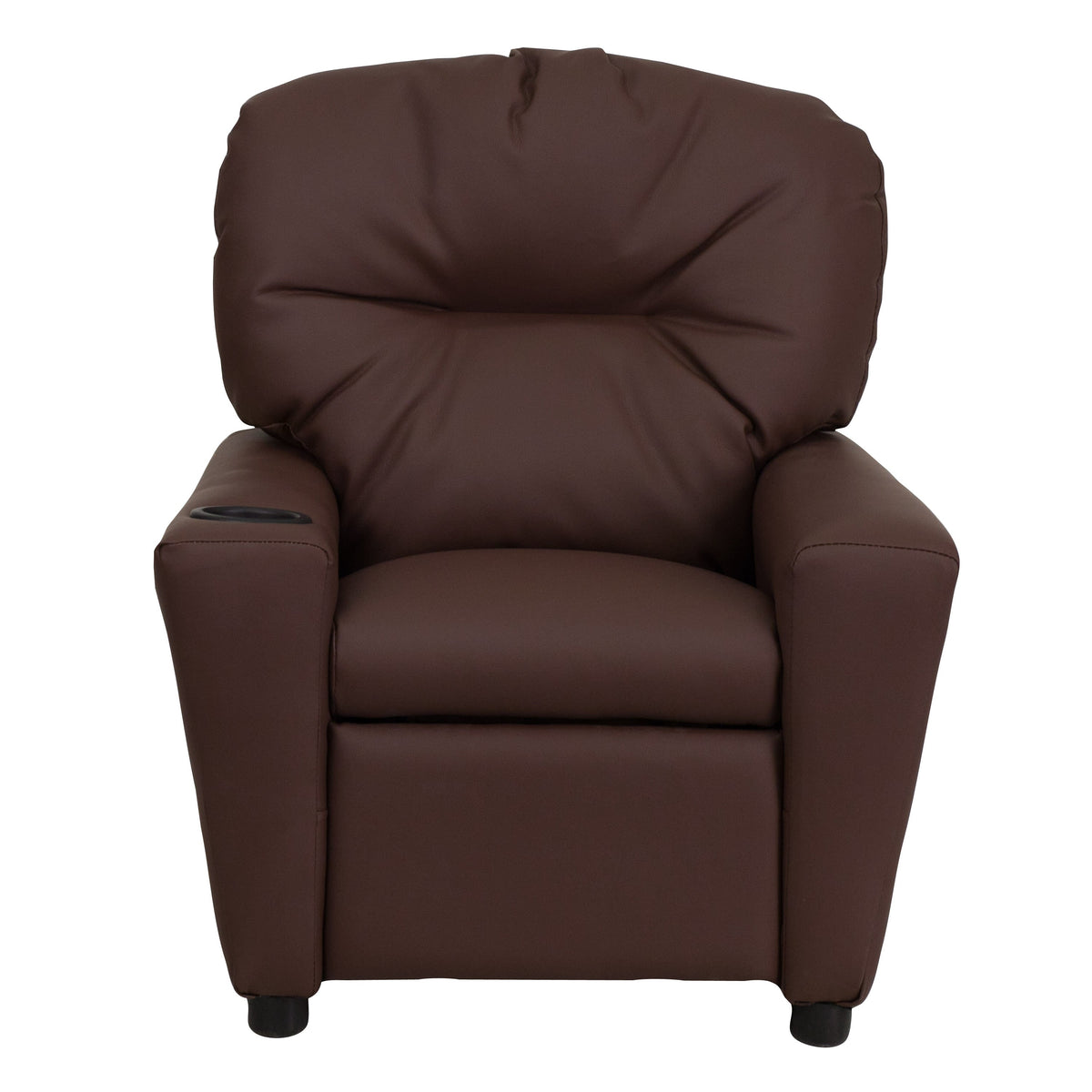 Brown LeatherSoft |#| Contemporary Brown LeatherSoft Kids Recliner with Cup Holder - Hardwood Frame