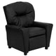 Black LeatherSoft |#| Contemporary Black LeatherSoft Kids Recliner with Cup Holder - Hardwood Frame