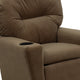 Brown Microfiber |#| Contemporary Brown Microfiber Kids Recliner with Cup Holder - Hardwood Frame