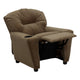 Brown Microfiber |#| Contemporary Brown Microfiber Kids Recliner with Cup Holder - Hardwood Frame