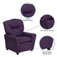 Purple Vinyl |#| Contemporary Purple Vinyl Kids Recliner with Cup Holder - Hardwood Frame