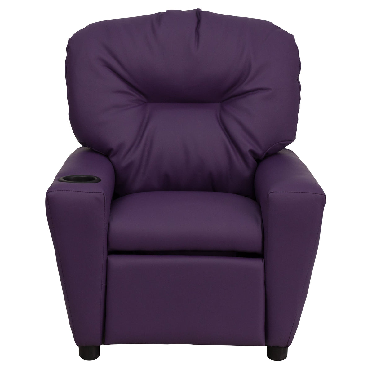 Purple Vinyl |#| Contemporary Purple Vinyl Kids Recliner with Cup Holder - Hardwood Frame