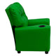 Green Vinyl |#| Contemporary Green Vinyl Kids Recliner with Cup Holder - Hardwood Frame