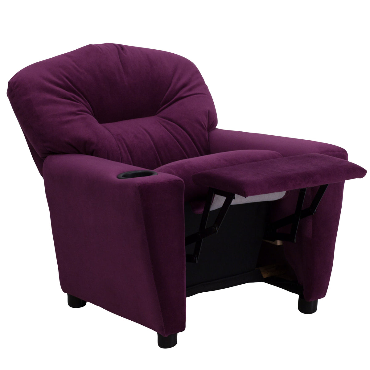 Purple Microfiber |#| Contemporary Purple Microfiber Kids Recliner with Cup Holder - Hardwood Frame