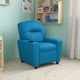 Turquoise Vinyl |#| Contemporary Turquoise Vinyl Kids Recliner with Cup Holder - Hardwood Frame