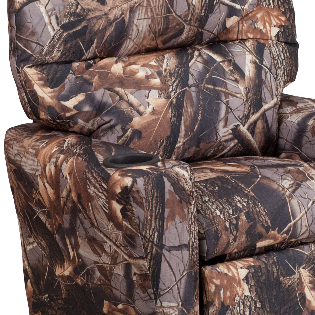 Camouflage Fabric |#| Contemporary Camouflaged Fabric Kids Recliner with Cup Holder - Hardwood Frame