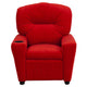 Red Microfiber |#| Contemporary Red Microfiber Kids Recliner with Cup Holder - Hardwood Frame