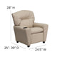 Beige Vinyl |#| Contemporary Beige Vinyl Kids Recliner with Cup Holder - Hardwood Frame