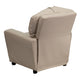 Beige Vinyl |#| Contemporary Beige Vinyl Kids Recliner with Cup Holder - Hardwood Frame