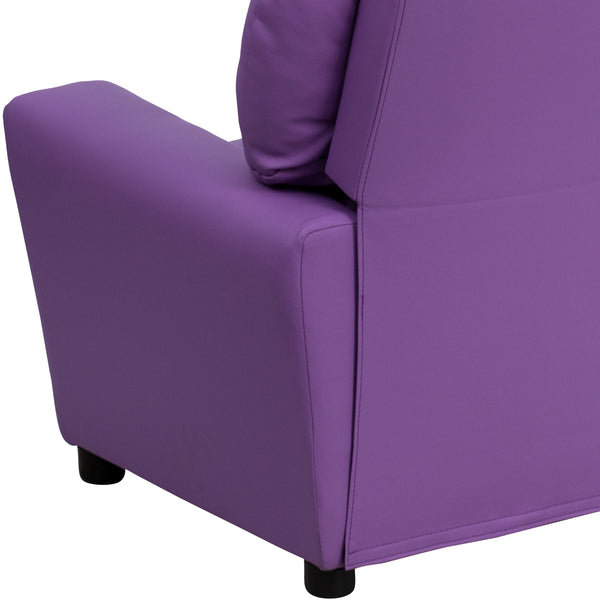 Lavender Vinyl |#| Contemporary Lavender Vinyl Kids Recliner with Cup Holder - Hardwood Frame