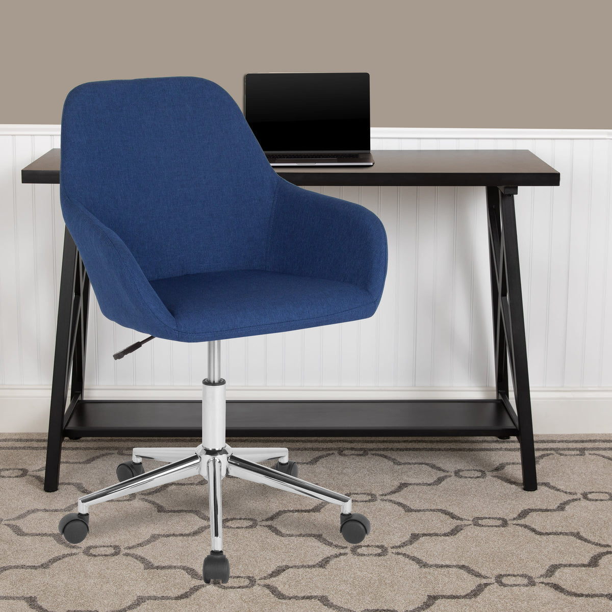 Blue Fabric |#| Home & Office Mid-Back Chair in Blue Fabric - Upholstered Chair - Swivel Chair