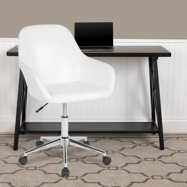 White LeatherSoft |#| Home & Office Mid-Back White LeatherSoft Upholstered Swivel Chair