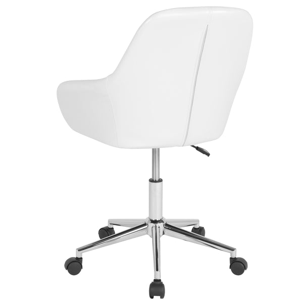 White LeatherSoft |#| Home & Office Mid-Back White LeatherSoft Upholstered Swivel Chair