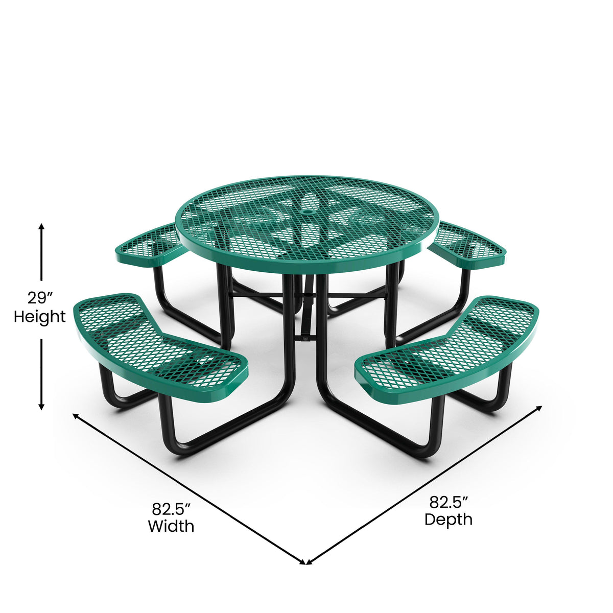 Green |#| Commercial 46 Inch Round Expanded Mesh Metal Picnic Table with Anchors - Green