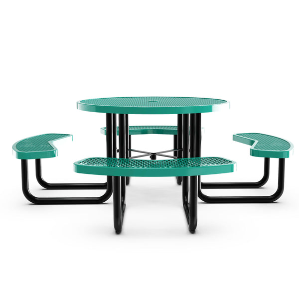 Green |#| Commercial 46 Inch Round Expanded Mesh Metal Picnic Table with Anchors - Green