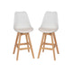 White LeatherSoft/Natural Frame |#| 2 Pack Commercial Wood Frame Plastic Barstools with LeatherSoft Seat-White/Oak