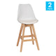 White LeatherSoft/Natural Frame |#| 2 Pack Commercial Wood Frame Plastic Barstools with LeatherSoft Seat-White/Oak
