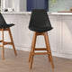 Black LeatherSoft/Walnut Frame |#| 2 Pack Commercial Wood Frame Plastic Barstools - LeatherSoft Seat-Black/Walnut