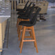 Black LeatherSoft/Walnut Frame |#| 2 Pack Commercial Wood Frame Plastic Barstools - LeatherSoft Seat-Black/Walnut