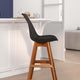 Black LeatherSoft/Walnut Frame |#| 2 Pack Commercial Wood Frame Plastic Barstools - LeatherSoft Seat-Black/Walnut