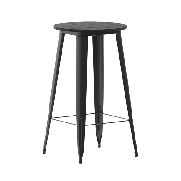 Black |#| 23.75inch RD Commercial Poly Bar Top Restaurant Table with Steel Frame-Black/Black
