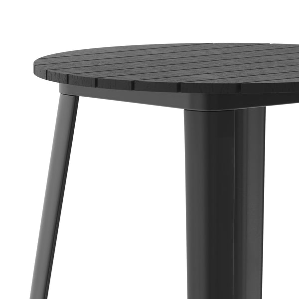 Black |#| 30inch RD Commercial Poly Bar Top Restaurant Table with Steel Frame-Black/Black