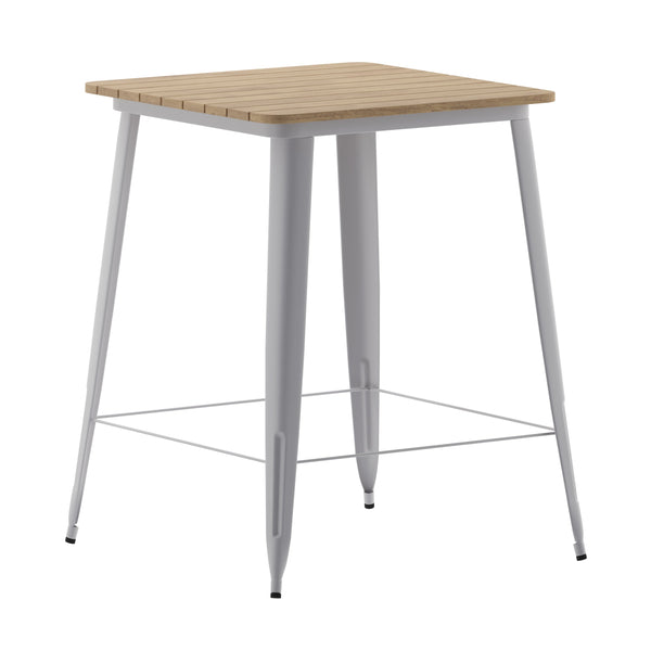Brown/Silver |#| 31.5inch SQ Commercial Poly Bar Top Restaurant Table with Steel Frame-Brown/Silver