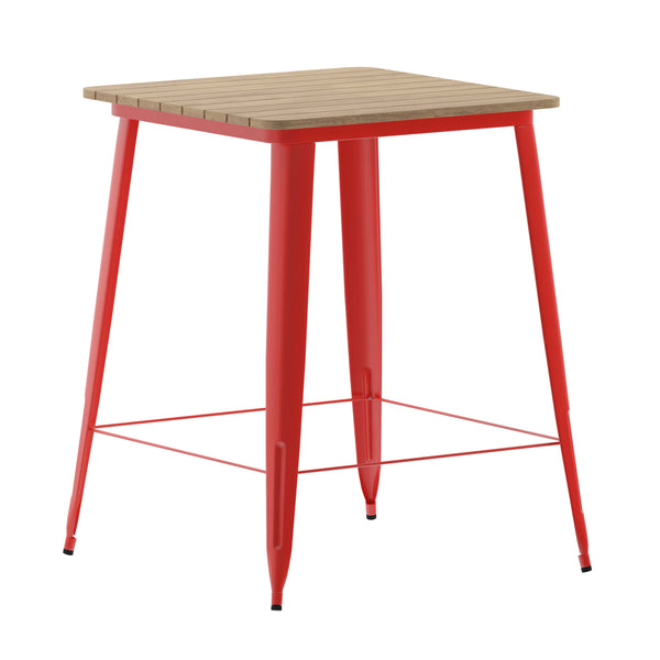 Brown/Red |#| 31.5inch SQ Commercial Poly Bar Top Restaurant Table with Steel Frame-Brown/Red
