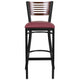Walnut Wood Back/Burgundy Vinyl Seat/Black Metal Frame |#| Black Slat Back Metal Restaurant Barstool - Walnut Back, Burgundy Vinyl Seat