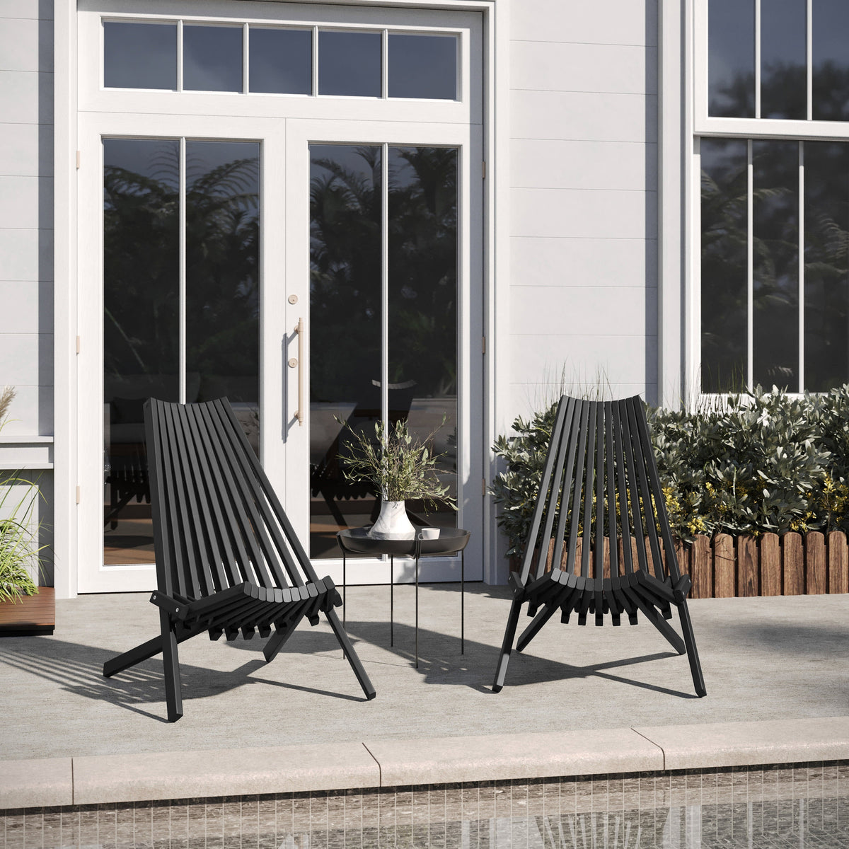 Black |#| Commercial Indoor/Outdoor Low Profile Acacia Wood Patio Folding Chair in Black