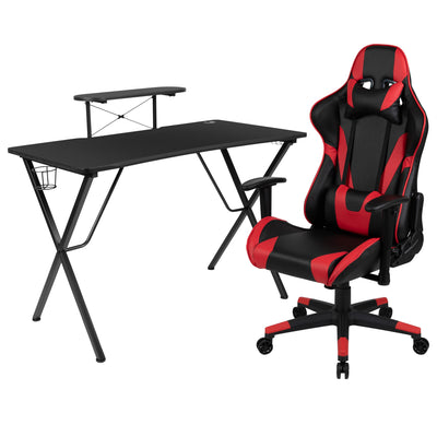Delta Gaming Setup: Reclining Chair with Lumbar Support & Headrest; Desk with Detachable Headphone Hook/Cupholder & Monitor Stand