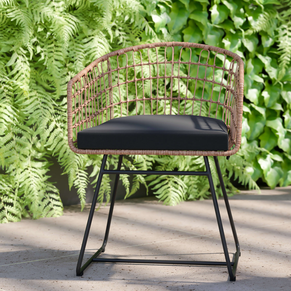 Black Cushions/Natural Frame |#| Indoor/Outdoor Natural Boho Rattan Rope Bistro Set with Side Table and Cushions