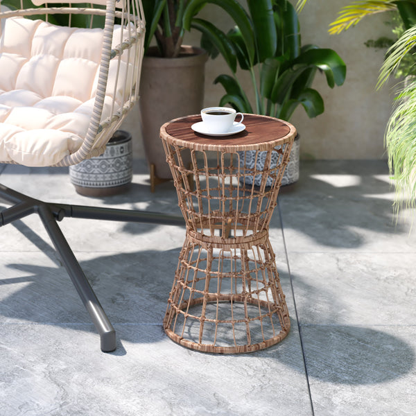 Light Gray Cushions/Natural Frame |#| Indoor/Outdoor Natural Boho Rattan Rope Bistro Set with Side Table and Cushions