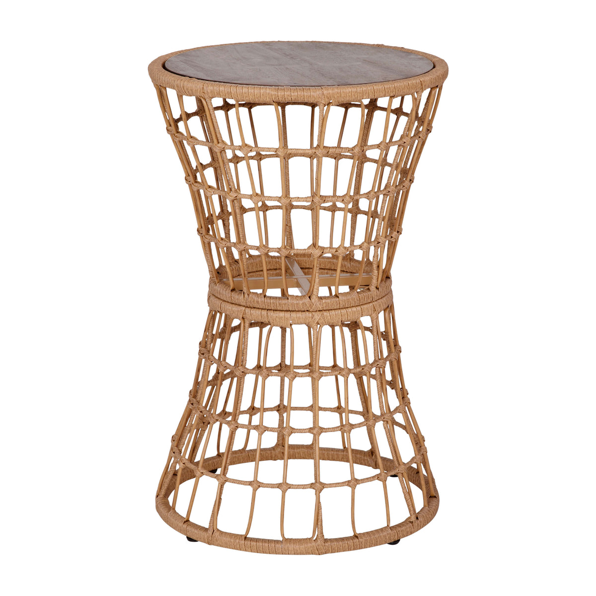 Light Gray Cushions/Natural Frame |#| Indoor/Outdoor Natural Boho Rattan Rope Bistro Set with Side Table and Cushions