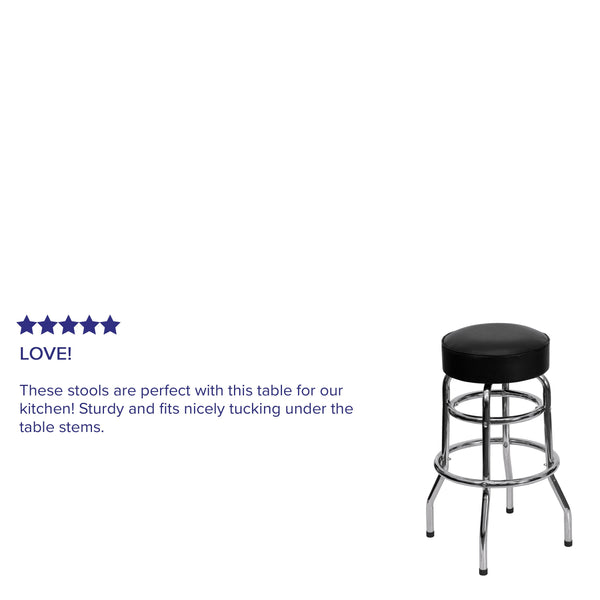 Black |#| Backless Double Ring Chrome Swivel Barstool with Black Vinyl Seat & Footrest