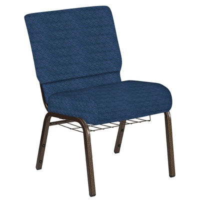 Embroidered 21''W Church Chair in Arches Fabric with Book Rack - Gold Vein Frame - View 1