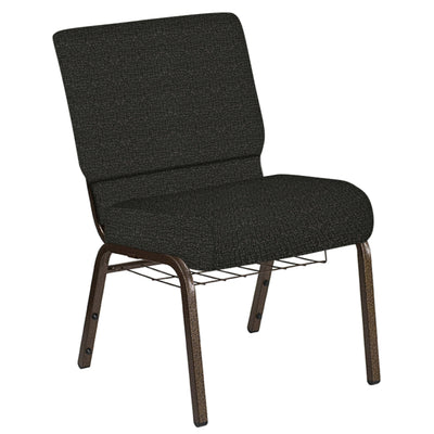 Embroidered 21''W Church Chair in Cobblestone Fabric with Book Rack - Gold Vein Frame - View 1