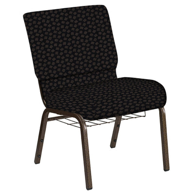 Embroidered 21''W Church Chair in Scatter Fabric with Book Rack - Gold Vein Frame - View 1