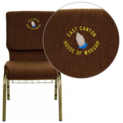 Embroidered HERCULES Series 18.5''W Church Chair with Cup Book Rack - View 1