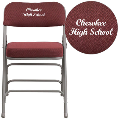 Embroidered HERCULES Series 18"W Premium Curved Triple Braced & Hinged Fabric Upholstered Metal Folding Chair - View 1