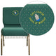 Hunter Green Dot Patterned Fabric/Gold Vein Frame |#| EMB 21inchW Church Chair in Hunter Green Dot Patterned Fabric with Book Rack