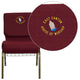 Burgundy Fabric/Gold Vein Frame |#| EMB 21inchW Church Chair in Burgundy Fabric with Cup Book Rack - Gold Vein Frame