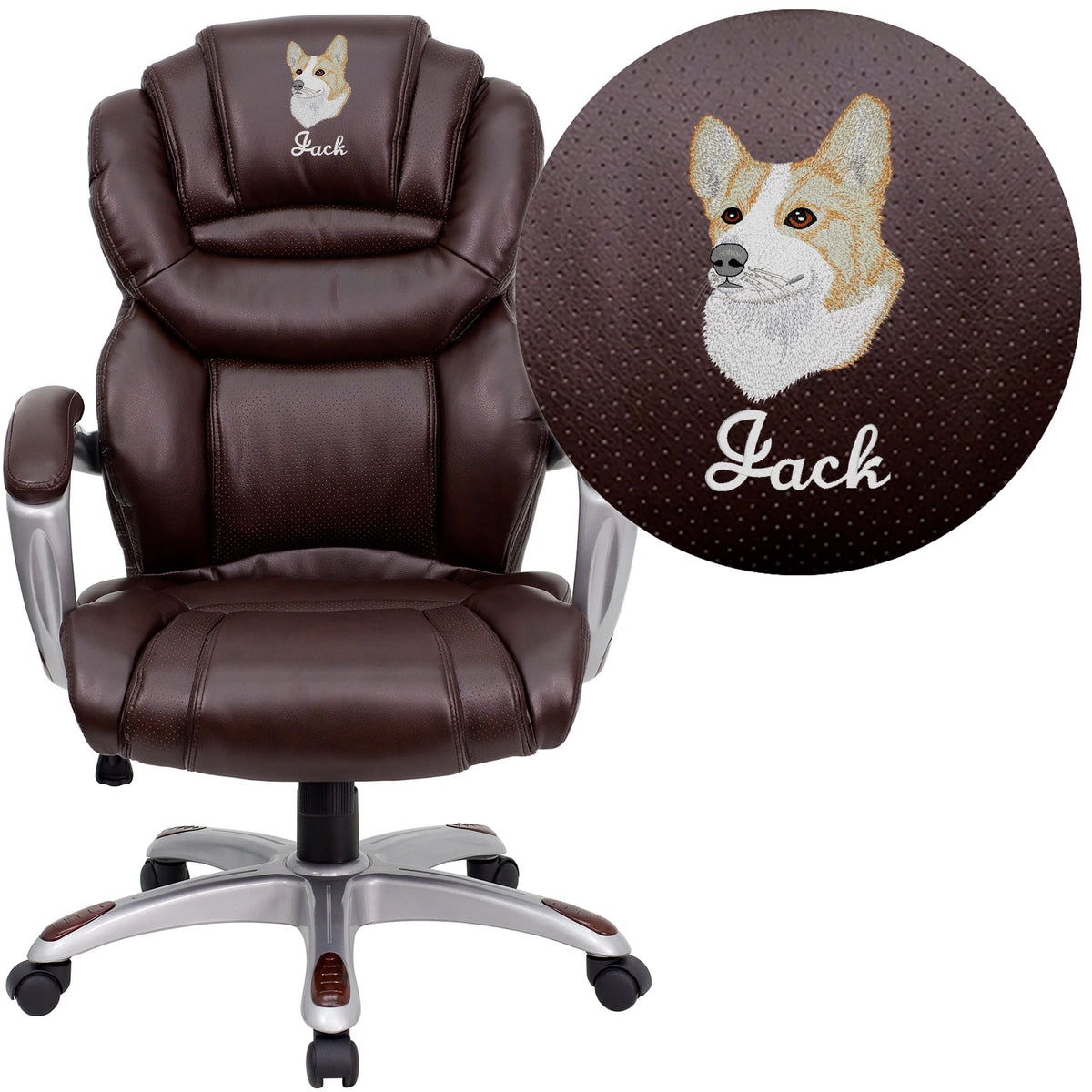 Brown |#| EMB High Back Brown LeatherSoft Executive Ergonomic Office Chair - Padded Arms