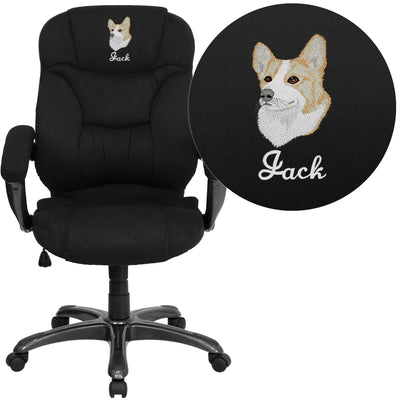 Embroidered High Back LeatherSoft Contemporary Executive Swivel Ergonomic Office Chair with Silver Nylon Base and Arms - View 1