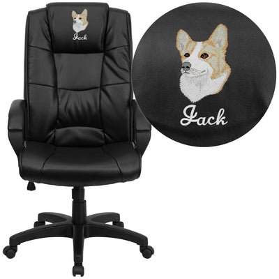 Embroidered High Back Multi-Line Stitch Upholstered Executive Swivel Office Chair with Arms - View 1