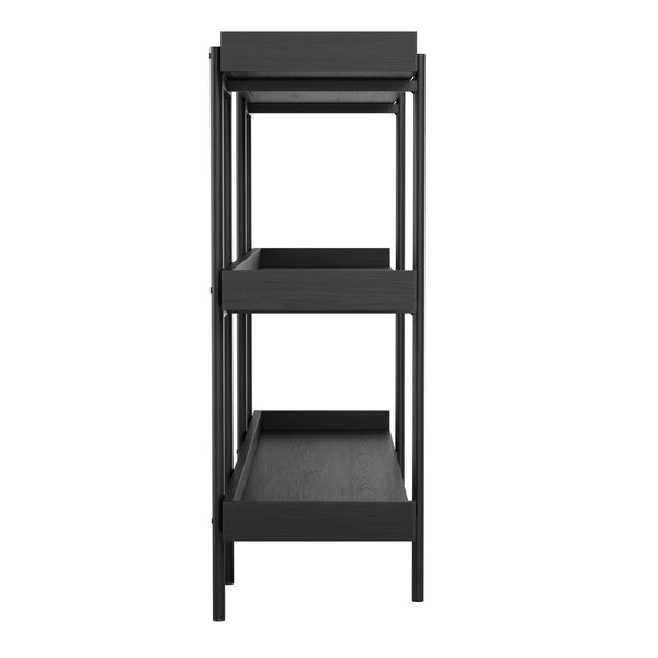 Black Wood Grain/Oil Rubbed Bronze Frame |#| Display Bookcase with Vertical Steel Posts - Black Wood Grain/Oil Rubbed Bronze