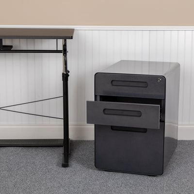 Ergonomic 3-Drawer Mobile Locking Filing Cabinet with Anti-Tilt Mechanism and Hanging Drawer for Legal & Letter Files - View 2